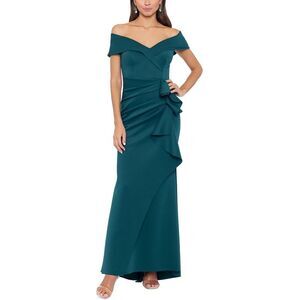 Xscape Teal Off-Shoulder Maxi Dress